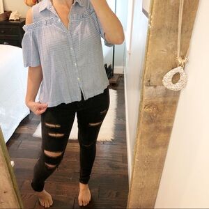 Jane Delancey romantic cold shoulder ruffle top